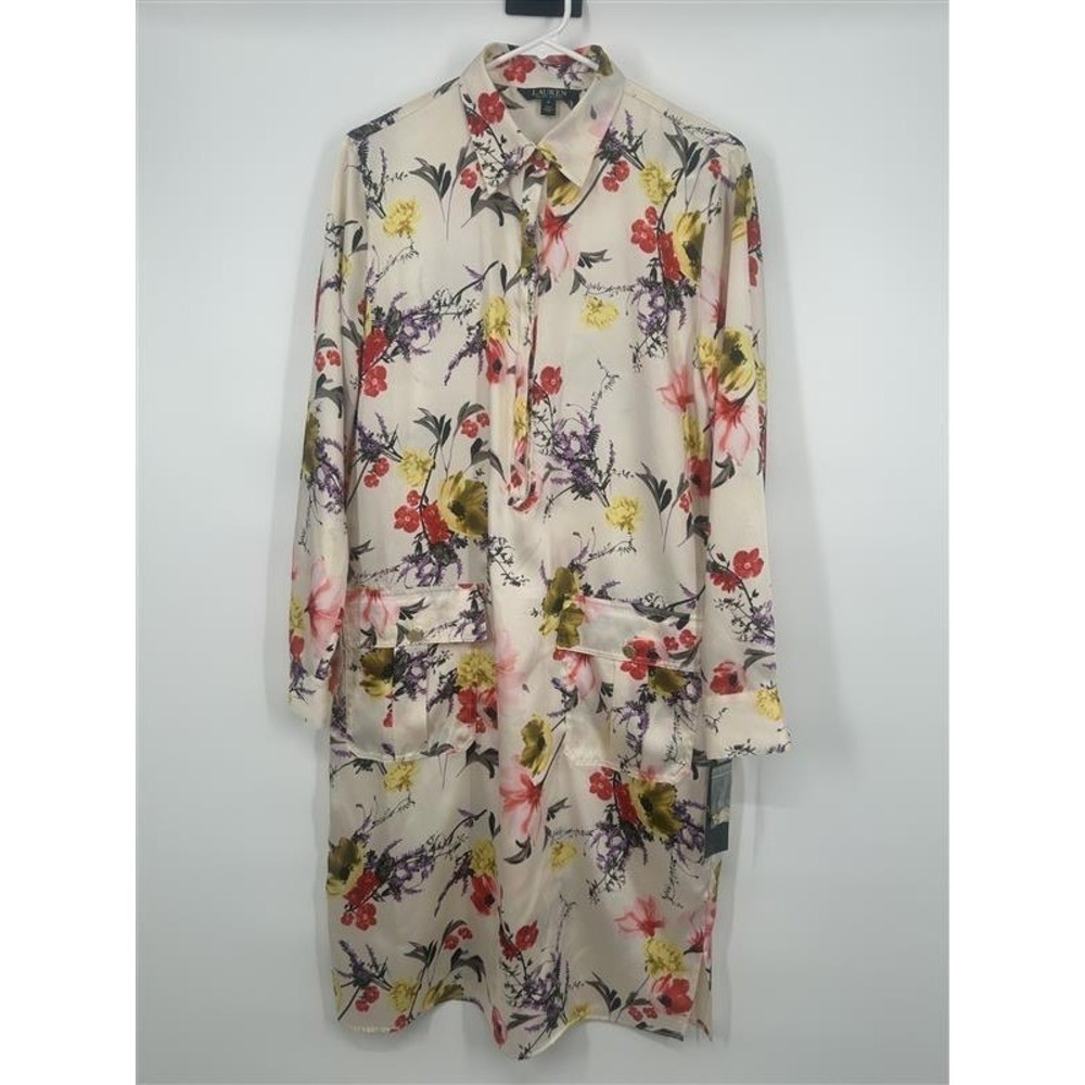 Lauren Ralph Lauren Floral Shirt Dress Multi-Color Long Sleeve Pocket Size 8 NEW